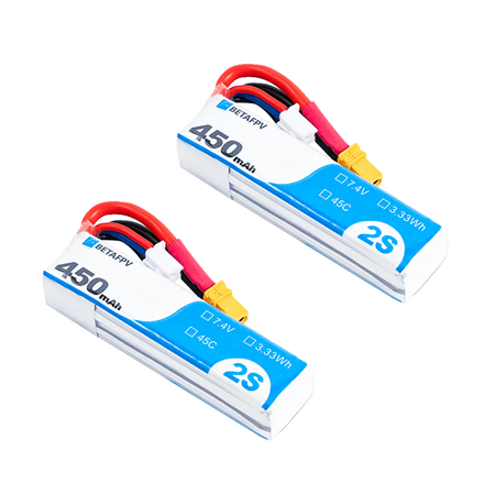 Аккумуляторы BetaFPV 450mAh 2S LiPo – батареи для 2S дронов с XT30 коннектором (2 шт.)