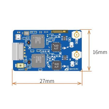 Приймач BAYCKRC 900МГц та 2.4ГГц ELRS Dual Band Gemini RX із 2 антенами для дрона