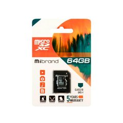 Карта памяти MicroSDXC 64 GB Mibrand для записи видео с дрона и SD-адаптер в комплекте