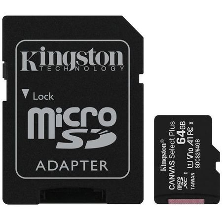 Карта пам'яті MicroSD 64 GB Kingston для запису відео з дрону та SD-адаптером в комплекті